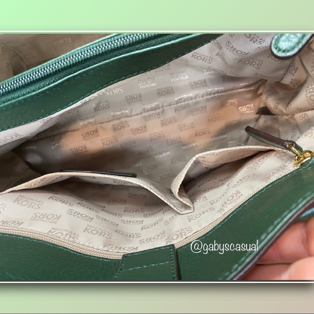 Michael Kors Hamilton Large Pebbled Leather Satchel Handbag / Tote Hunter Green - Picture 9 of 17